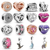 925 Silver Radiating Love Mama Heart Charm for Bracelet DIY Beeds
