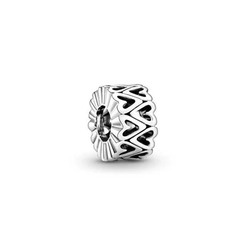 S925 Sterling Silver Heart Bead Spacer Charm Clear CZ Bracelet Jewelry