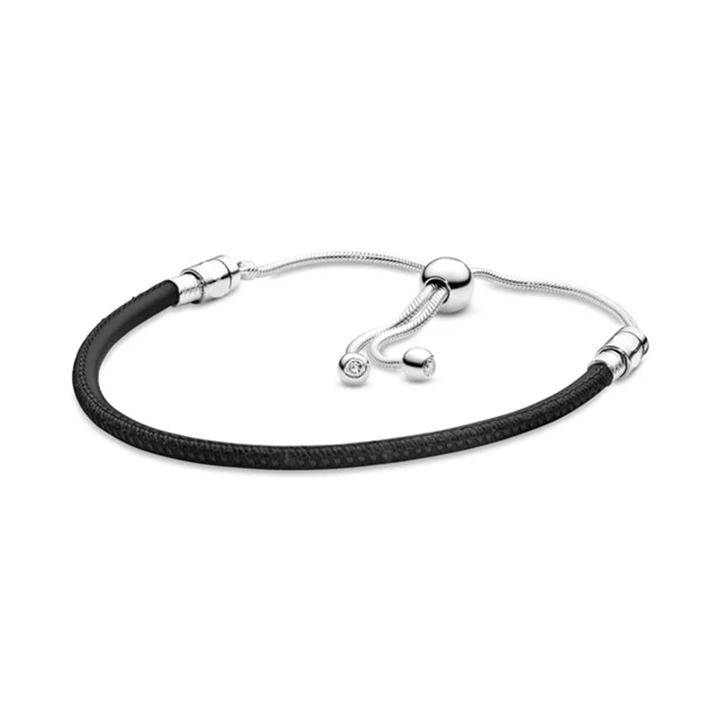 S925 Silver Leather Slider Pink Bracelet for Charm Jewelry