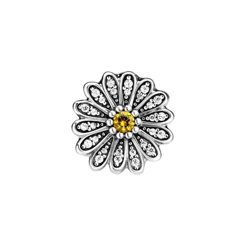 S925 Sterling Silver Daisy Flower Four-Leaf Clover Clip Charm