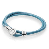 S925 Silver & Leather Double Bracelet in Tan and Orange