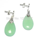 Green Jade 925 Sterling Silver Good Fortune Post Earrings