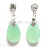 Green Jade 925 Sterling Silver Good Fortune Post Earrings
