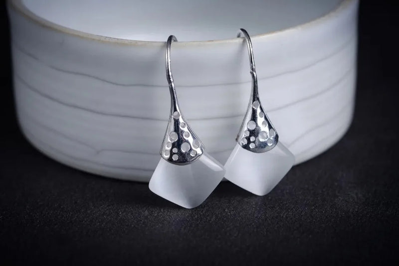 Elegant Silver Jade Marcasite Earrings for Women