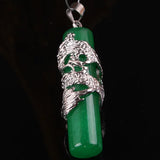 Green Jades Dragon Pendant, Exotic Cylinder Column Bead Inlaid, 1PCS