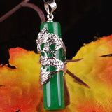 Green Jades Dragon Pendant, Exotic Cylinder Column Bead Inlaid, 1PCS