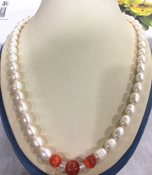 9-10mm Akoya Freshwater Pearl & Red Opal Necklace 18in