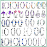 925 Silver Purple Zircon Double Hoop Earrings Heart Butterfly Flower Drop