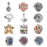 925 Silver Winter Snow Charm Ginkgo Biloba Beads Pendant