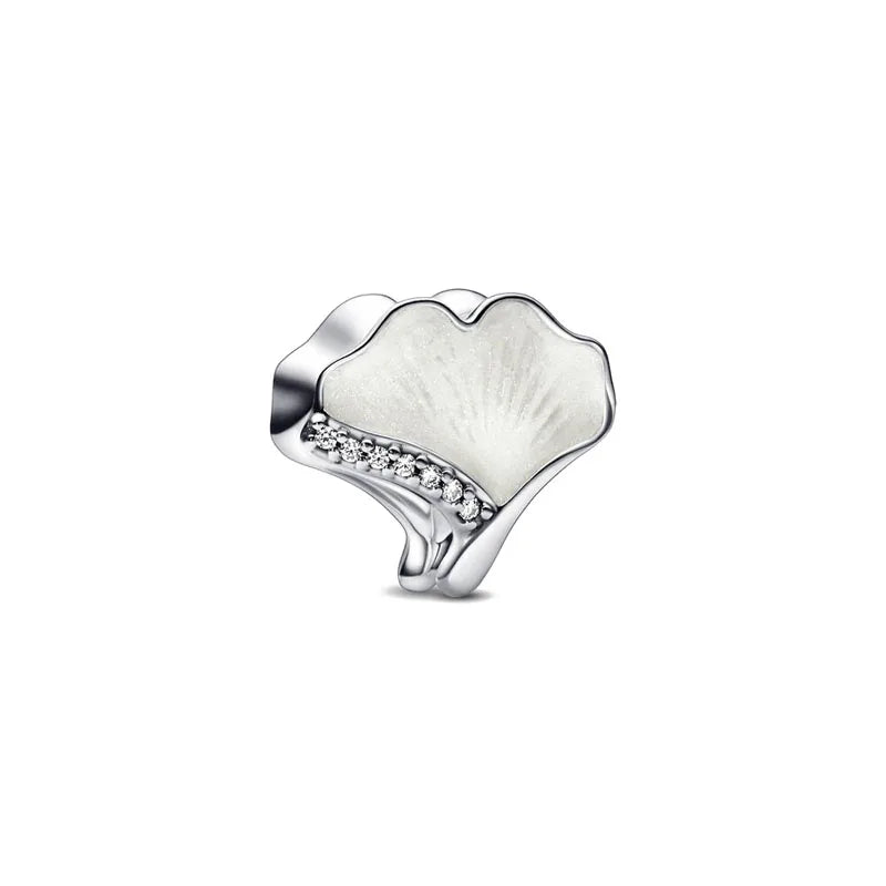 925 Silver Winter Snow Charm Ginkgo Biloba Beads Pendant