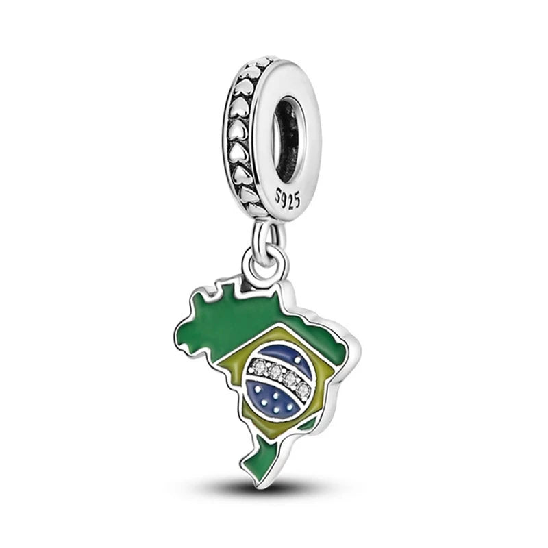 Brazil Spain Heart-shaped Flag Dangle Charm for Bracelet Making