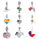 Brazil Spain Heart-shaped Flag Dangle Charm for Bracelet Making