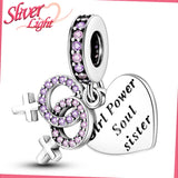 925 Silver Charm Bead Purple Zircon Sister Soulmate Pendant
