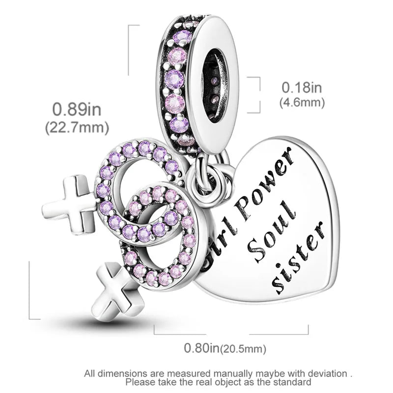 925 Silver Charm Bead Purple Zircon Sister Soulmate Pendant