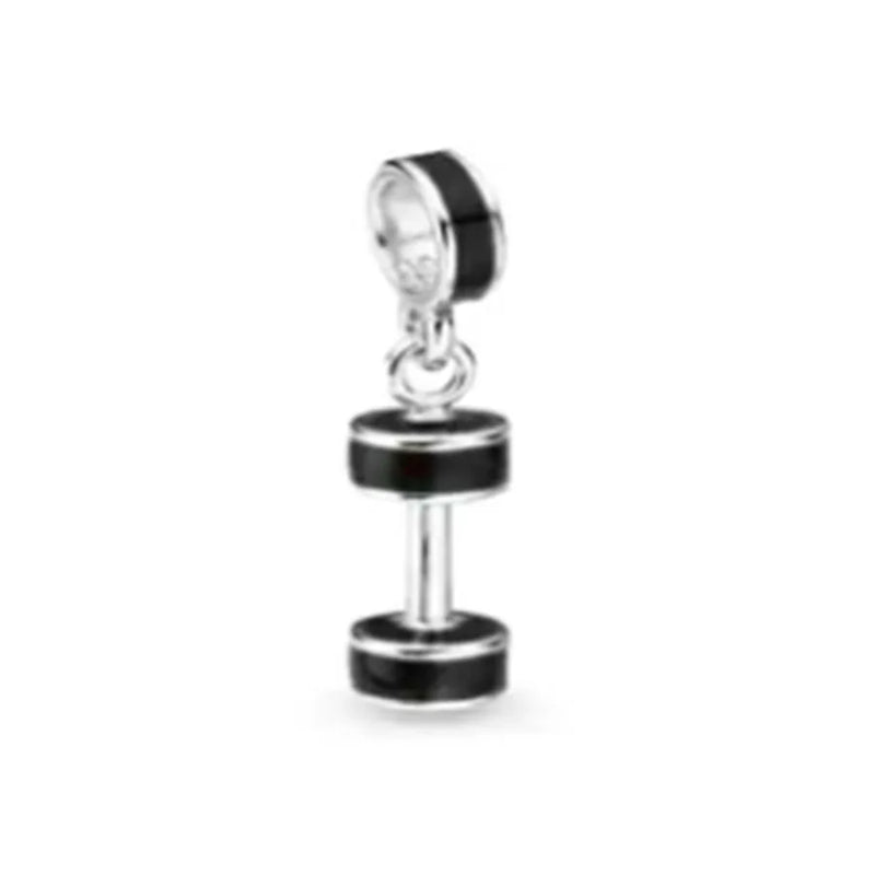 925 Silver Charm Bead for Women Bracelet Dumbbell Pendant Gift