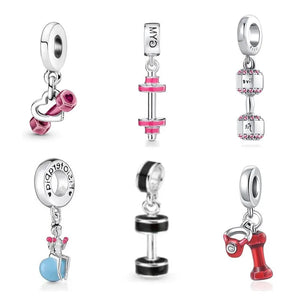925 Silver Charm Bead for Women Bracelet Dumbbell Pendant Gift