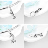 925 Silver Number Bead Charms 1-10 for DIY Bracelets Necklace