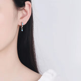 925 Silver Turquoise Crystal Zircon Earrings Woman Charm Jewelry