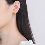 925 Silver Turquoise Crystal Zircon Earrings Woman Charm Jewelry