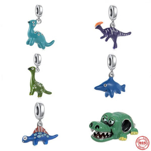 925 Silver Dinosaur Pendant Crocodile Charms for Bracelet DIY Jewelry