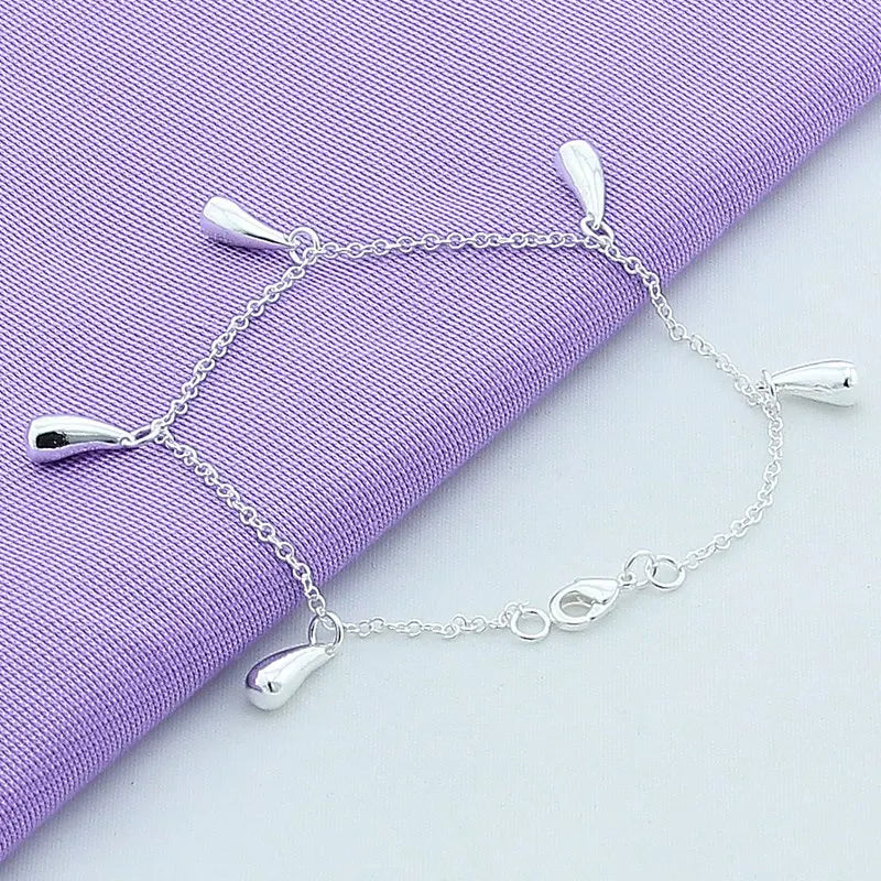 925 Silver 5 Water Drops Bracelet Engagement Party Jewelry