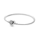 925 Silver Infinity Knot Snake Chain Bracelet w/ Infinite Hearts Clasp Bangle