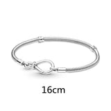925 Silver Infinity Knot Snake Chain Bracelet w/ Infinite Hearts Clasp Bangle