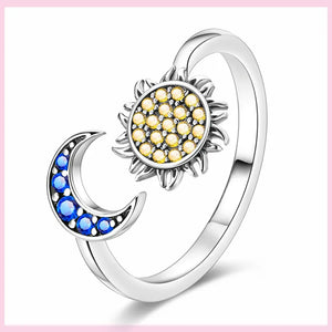 925 Silver Moon Sun Open Ring Zircon Adjustable Snake Ring