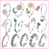 925 Silver Moon Sun Open Ring Zircon Adjustable Snake Ring