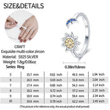 925 Silver Moon Sun Open Ring Zircon Adjustable Snake Ring