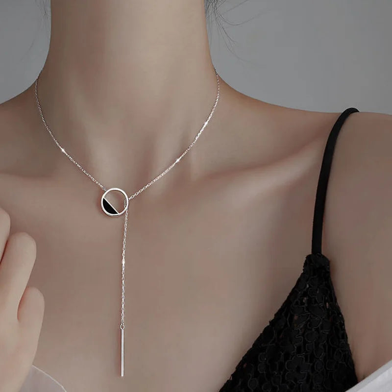 925 Silver Necklace Round Rectangle Choker Birthday Gift