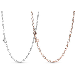 925 Silver Pan Link Chain Necklace Women DIY Jewelry Gift