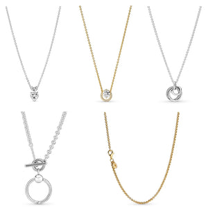 925 Silver Pan Mother?s Moments O Pendant T-bar Necklaces Double Heart Collier