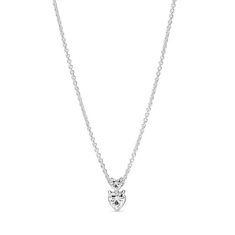 925 Silver Pan Mother?s Moments O Pendant Double Heart Sparkling Collier