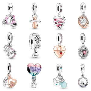 Sterling Silver Pan Mum Infinity Pav Double Dangle Charms