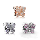925 Silver Rose Butterfly Charm Beads for Women Jewelry