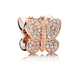 925 Silver Rose Butterfly Charm Beads for Women Jewelry