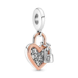 925 Silver Typewriter Dangle Charm Heart Padlock Dangle Charm