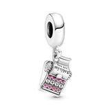 925 Silver Typewriter Dangle Charm Heart Padlock Dangle Charm