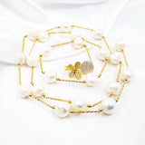 Baroque Freshwater Pearl Bead Necklace 18KGP Long Link
