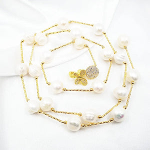 Baroque Freshwater Pearl Bead Necklace 18KGP Long Link