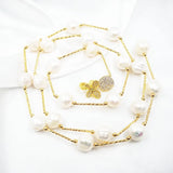 Baroque Freshwater Pearl Bead Necklace 18KGP Long Link