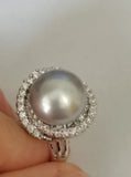 12-13mm South Sea Gray Pearl Ring