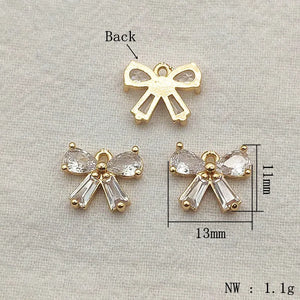 CZ Pendant Bows Charm for DIY Jewelry, 50pcs