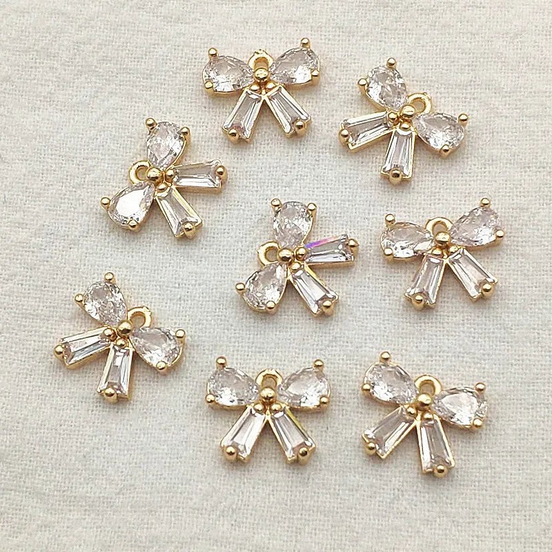 CZ Pendant Bows Charm for DIY Jewelry, 50pcs