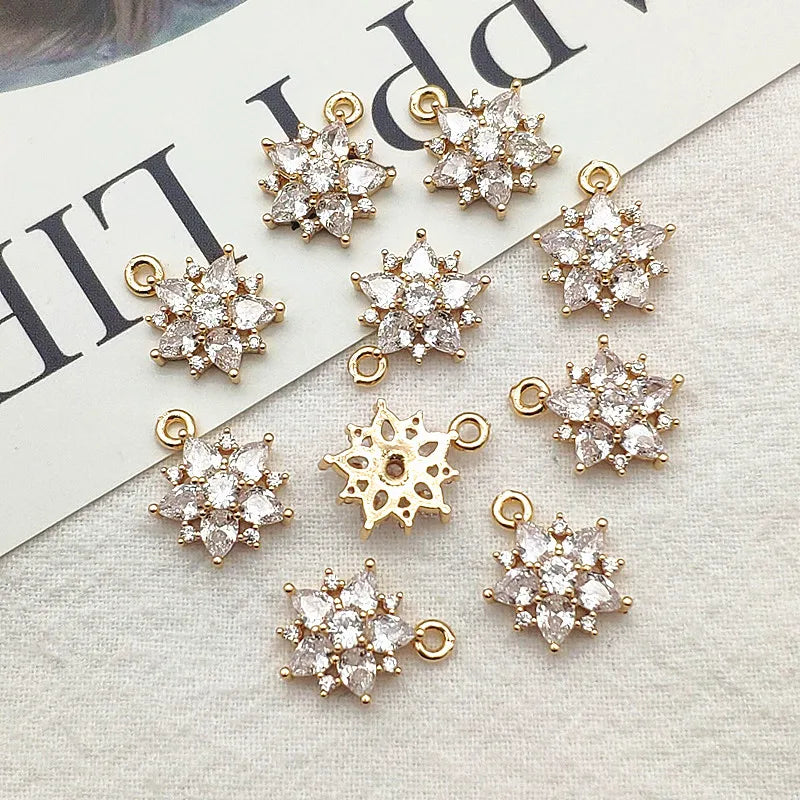 50pcs CZ Flower Charm For Earring Necklace DIY Jewelry Findings