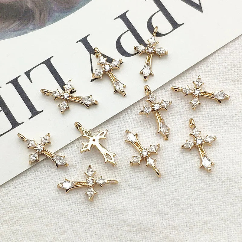 50pcs CZ Pendant Cross Charm for DIY Earrings Necklace