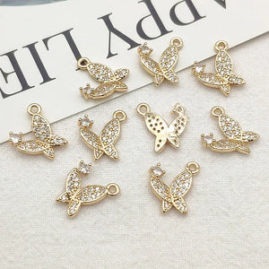 Butterfly Charm Cubic Zirconia DIY Jewelry Findings 50pcs