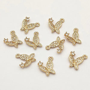 Butterfly Charm Cubic Zirconia DIY Jewelry Findings 50pcs