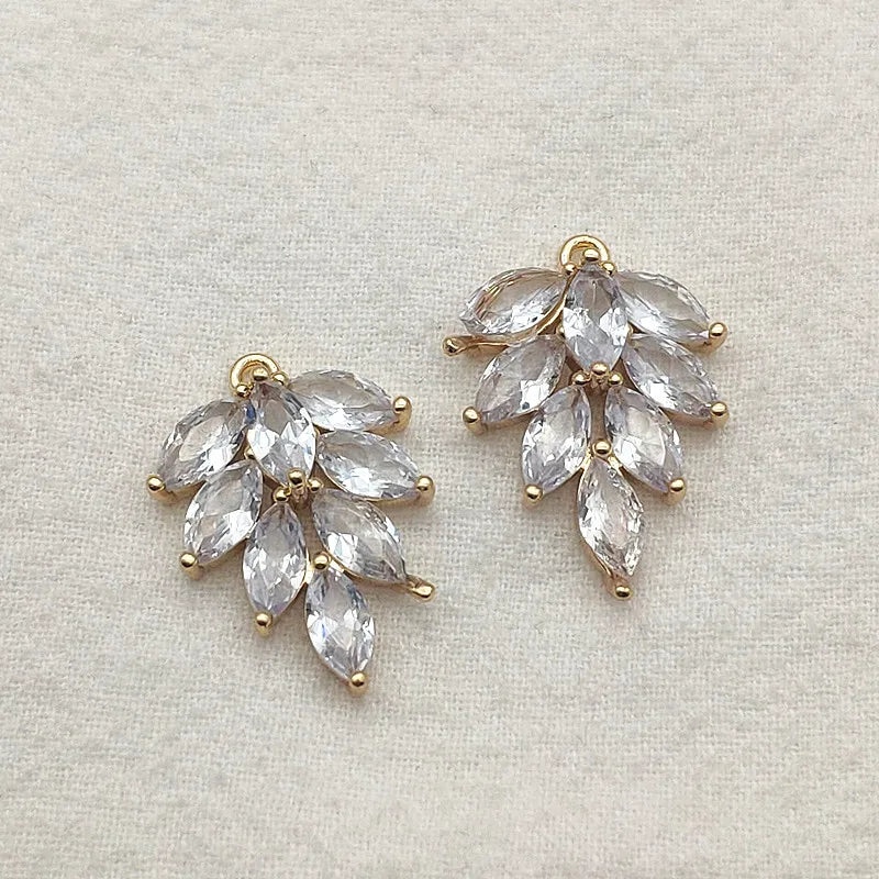 CZ Feather Charm For Necklace/Earrings DIY, 30pcs